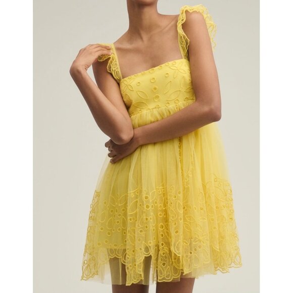 Anthropologie Let Me Be Yellow Eyelet Tulle Mini Dress M Yellow - Picture 3 of 6